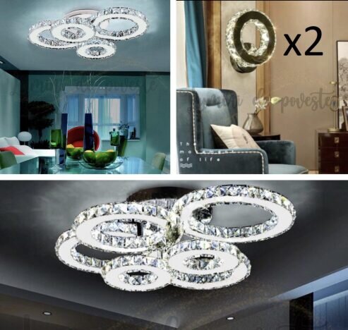 Lustra LED Krystal 6 Alb RGB + Lustra LED Krystal 4 ALB + 2x Aplica LED Krystal Mini Ring ALB Pachet